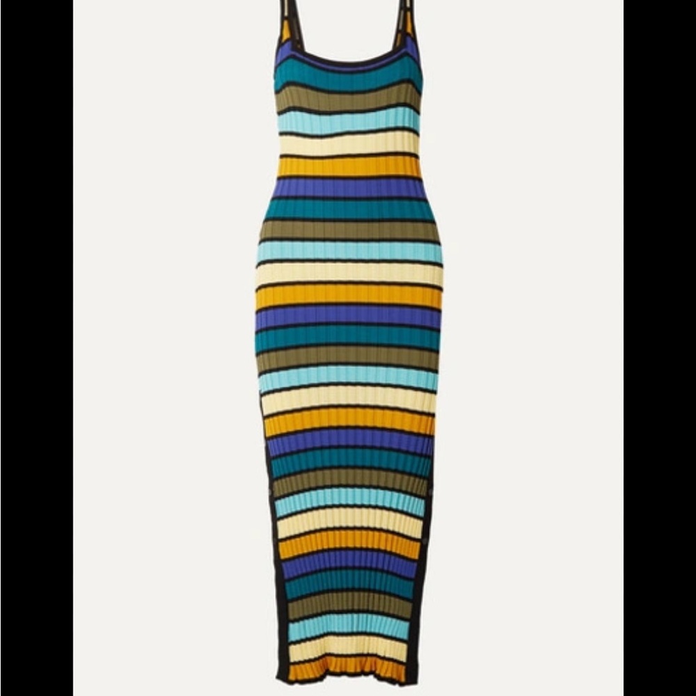 NWOT Solid & Stripes ribbed knit midi dress. Shades of blue. Size Large